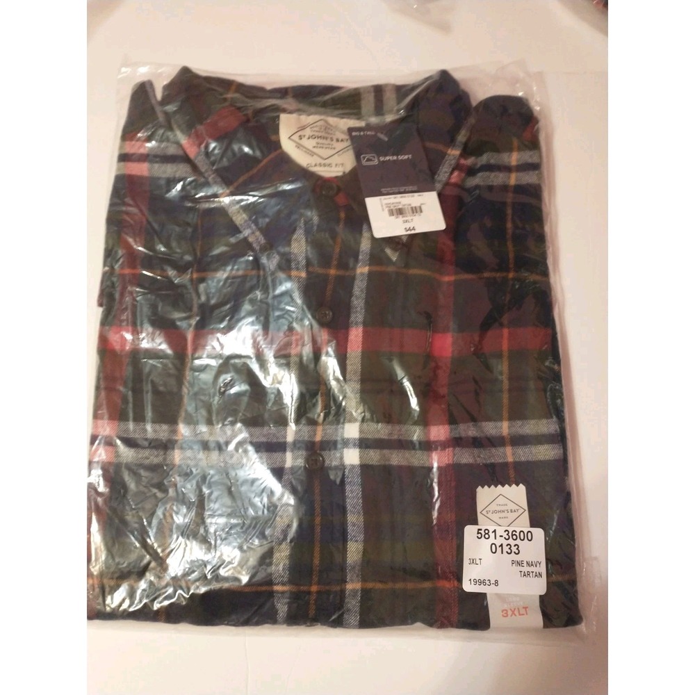 Men's St John's Bay Super Soft Flannel 3XLT Pine Navy Tartan Shirt